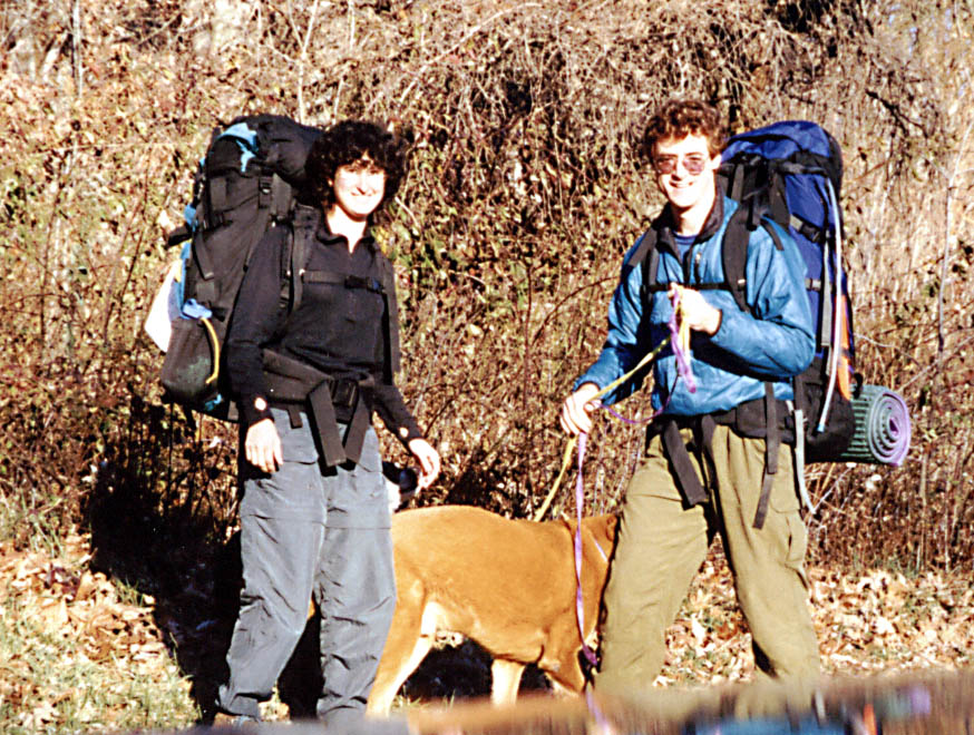 Marci and me with full packs. (Category:  Backpacking)