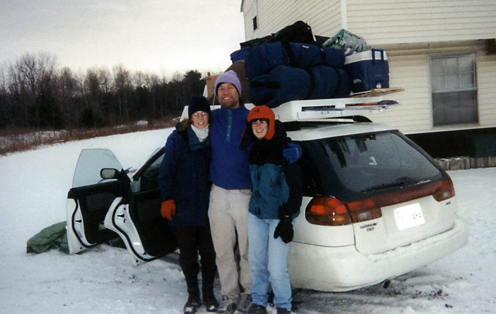 Pat, Mike and Marci ready to depart Ithaca. (Category:  Skiing)