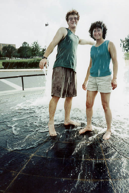 Marci and me exploring a new fountain at Rice University. (Category:  Travel)