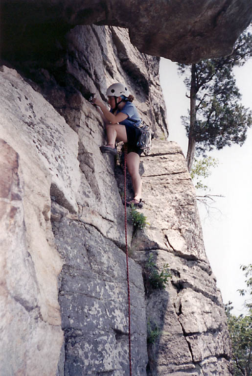 Lindsay starting the third pitch of Maria. (Category:  Rock Climbing)