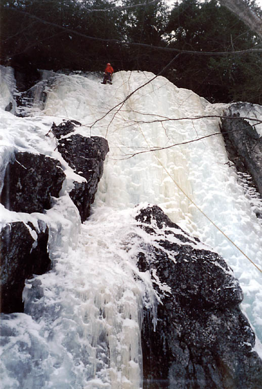 At the top of the right side of Positive Reinforcement (WI4). (Category:  Ice Climbing)