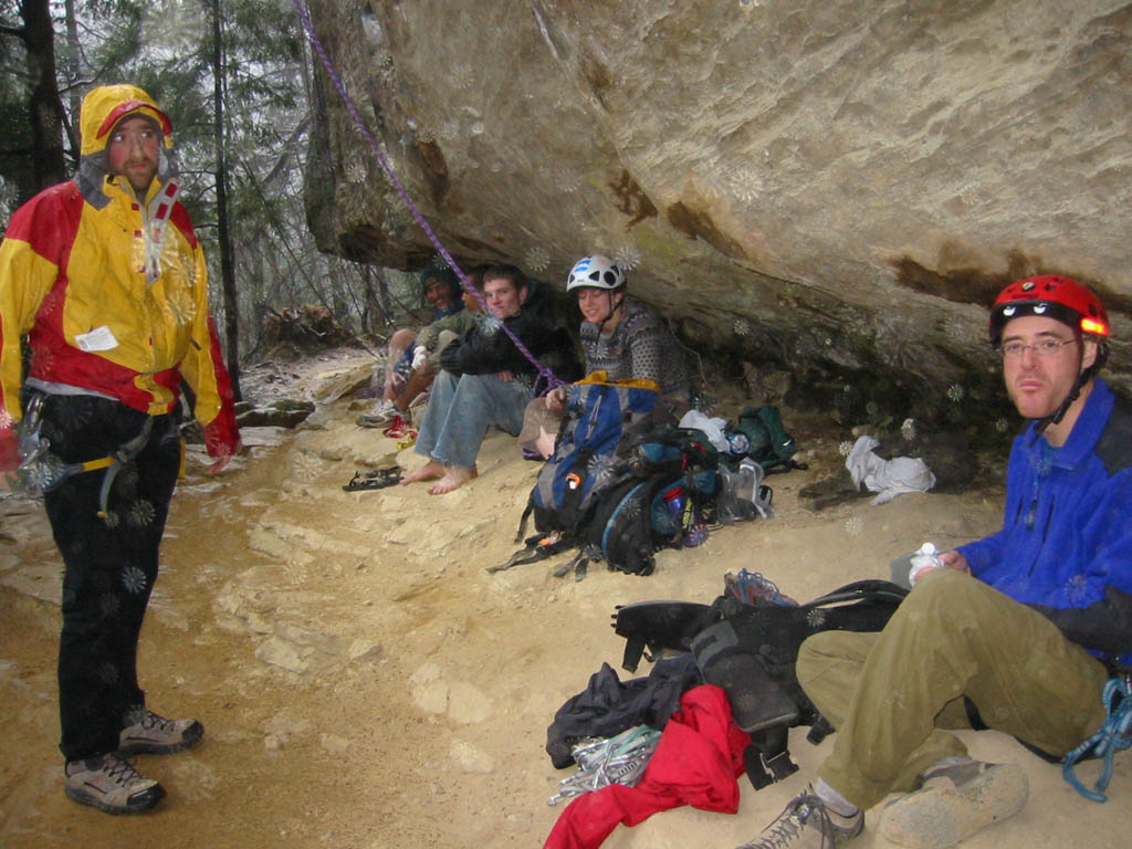 Waiting out the rain at Roadside. (Category:  Rock Climbing)