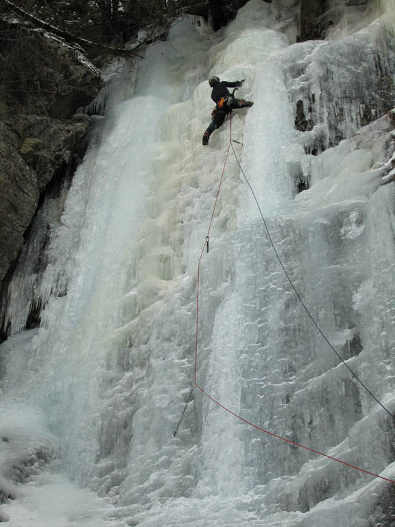 Jesse nearing the top of Hot Shot. (Category:  Ice Climbing)
