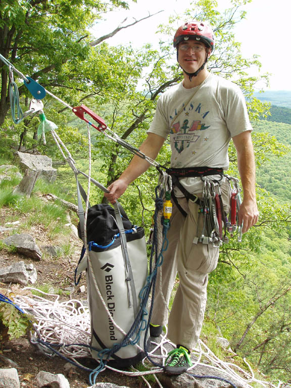 Me with the haul bag at the base of Twilight Zone. (Category:  Rock Climbing)
