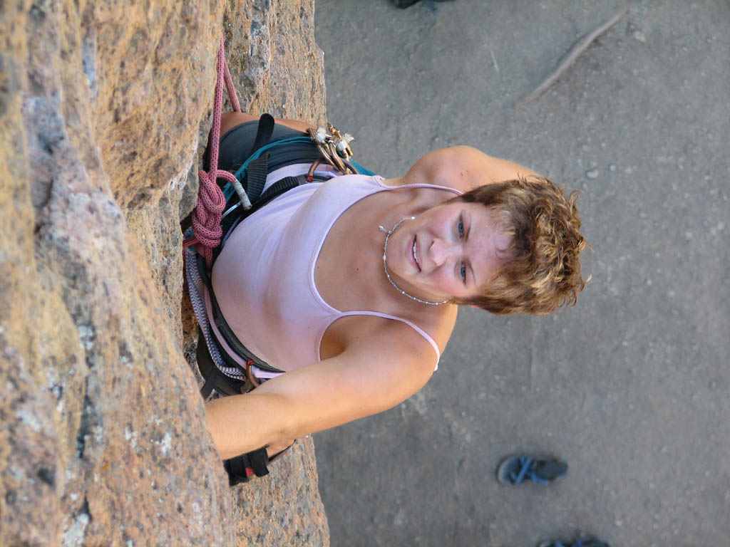 Jenn climbing Float Like A Butterfly. (Category:  Rock Climbing)