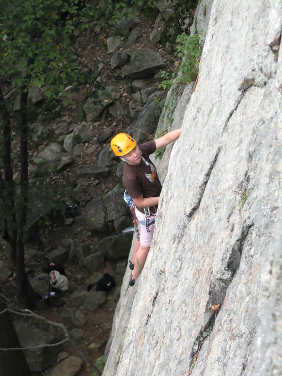 Kristin following the first pitch of Maria. (Category:  Rock Climbing)