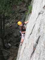 Kristin following the first pitch of Maria. (Category:  Rock Climbing)