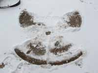 Kenny's snow angel looks more like a snow smiley face. (Category:  Rock Climbing)