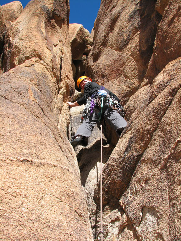 Kristin leading the second pitch of Duchess, Feudal Wall. (Category:  Rock Climbing)