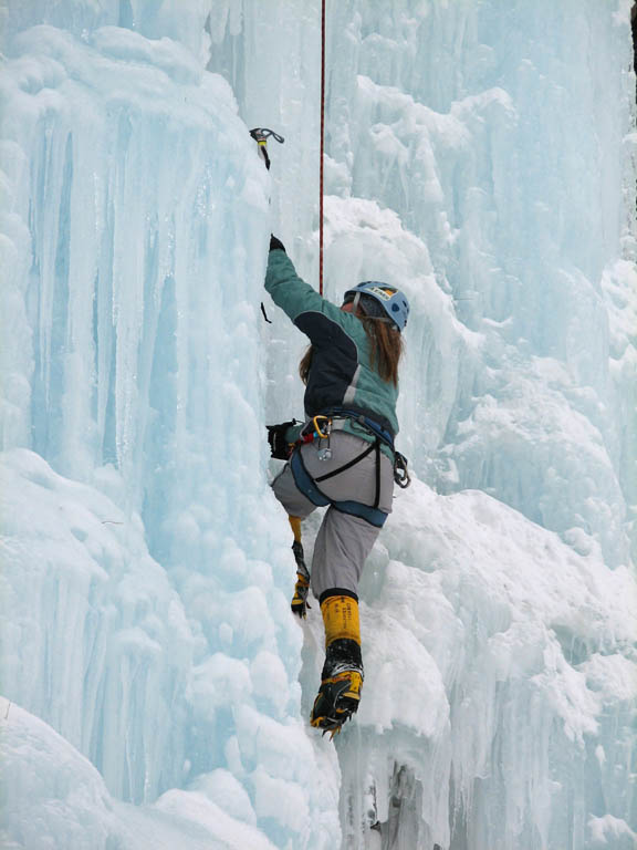 Anna climbing Mate, Spawn and Die. (Category:  Ice Climbing)