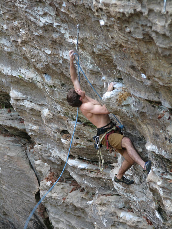 Kyle leading Convicted. (Category:  Rock Climbing)