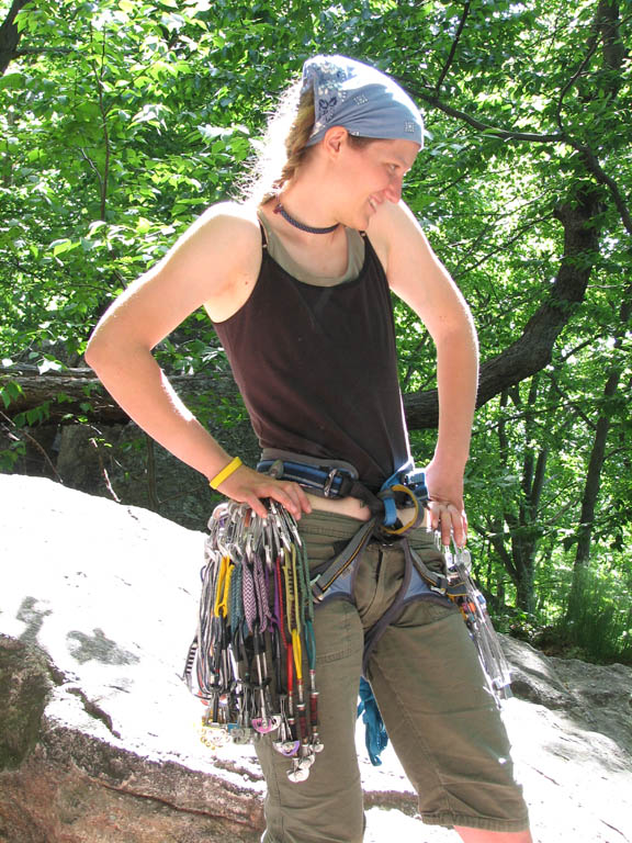 Anna posing before leading RMC. (Category:  Rock Climbing)