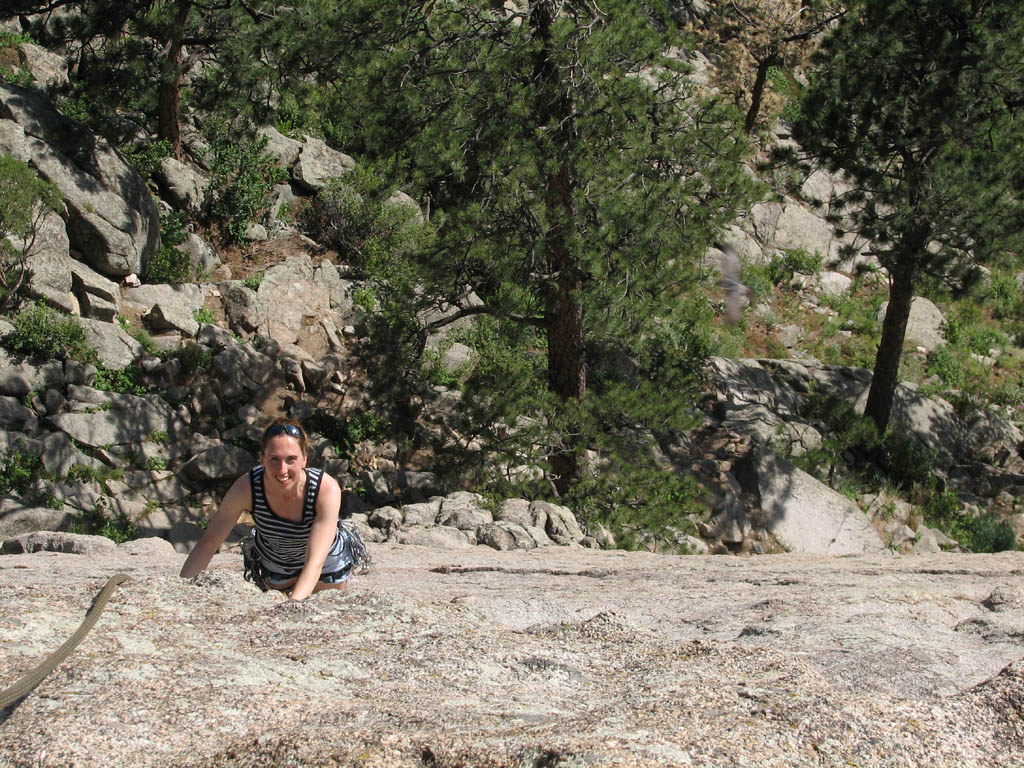 Tina following The East Slab of The Dome. (Category:  Rock Climbing)