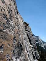 Morri belaying on Shagadellic. (Category:  Rock Climbing)