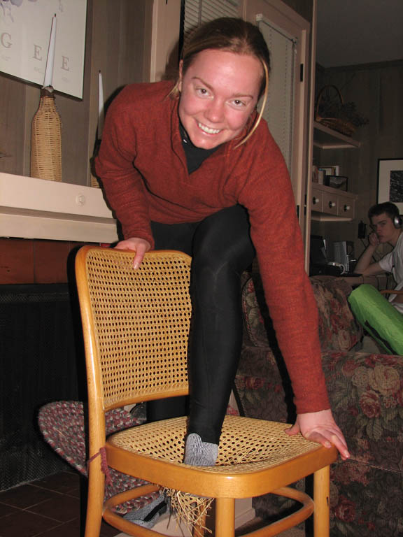 Kristin destroying furniture in the condo. (Category:  Rock Climbing)