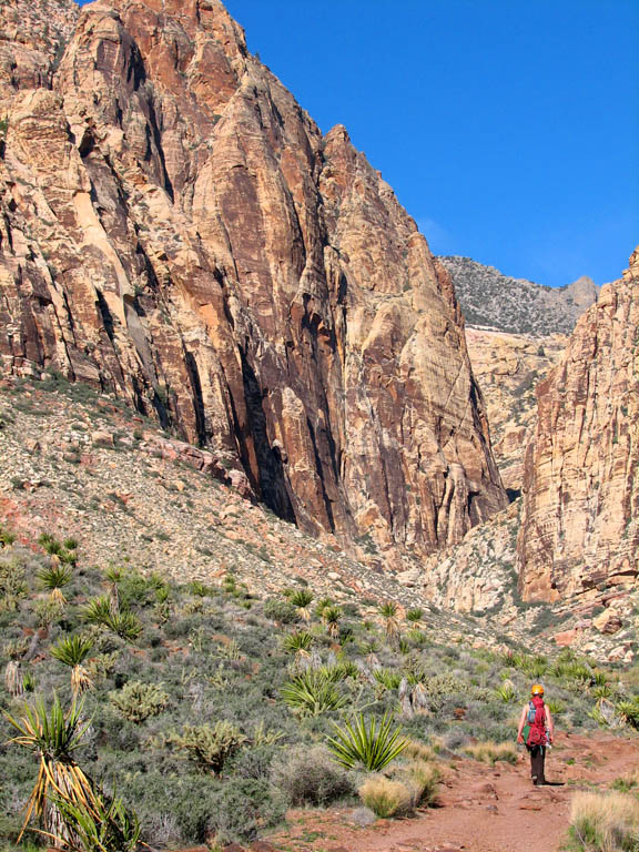 Kristin hiking in to Black Velvet Canyon. (Category:  Rock Climbing)
