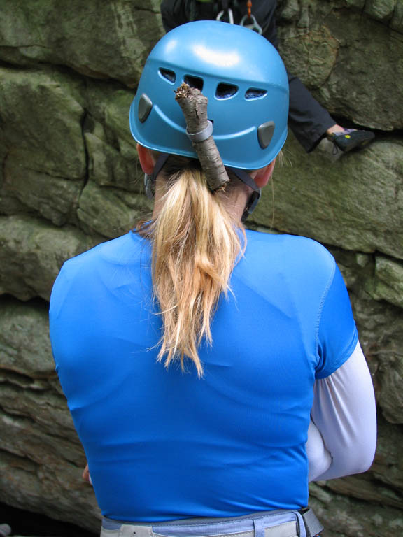 Beth with a West Virginia stick. (Category:  Rock Climbing)