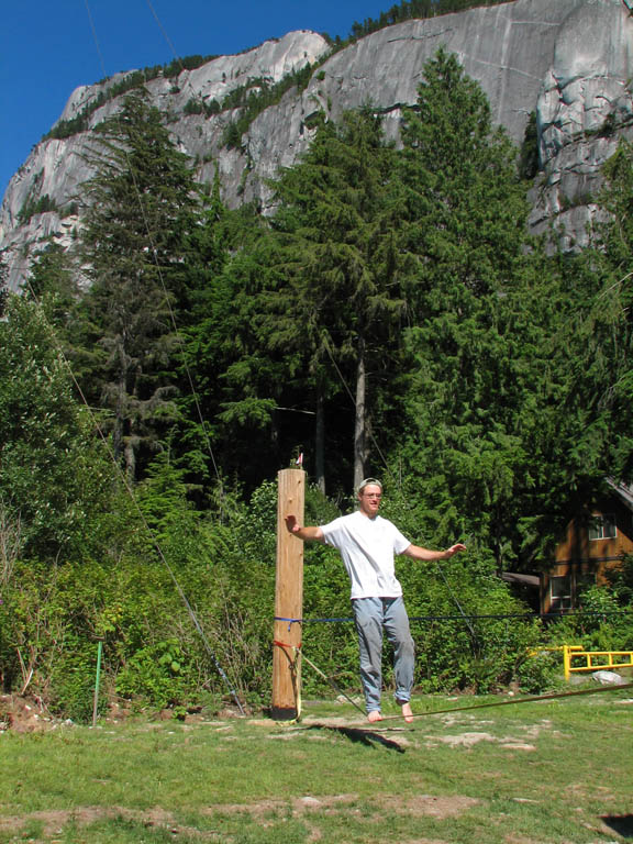 Slacklining with the Chief in the background. (Category:  Rock Climbing)