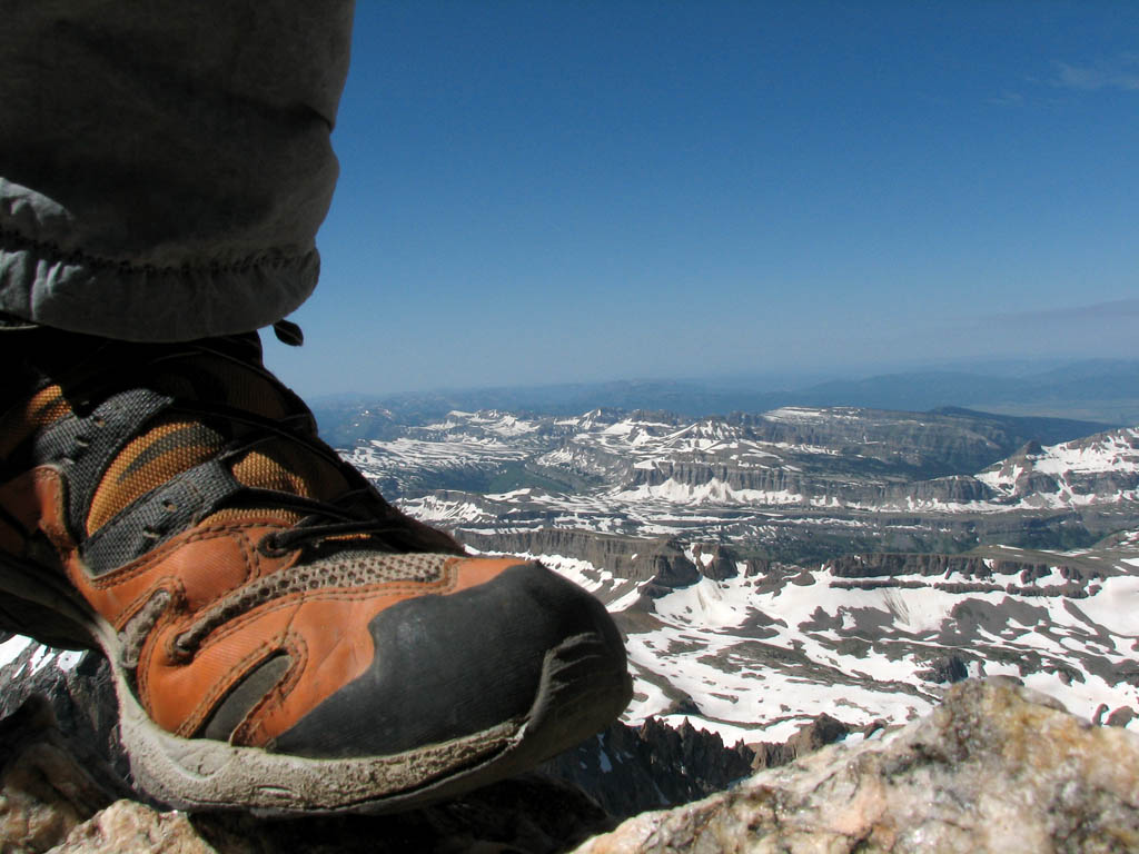 I really like this shot of my foot at 13,000' on the Grand Teton. (Category:  Rock Climbing)