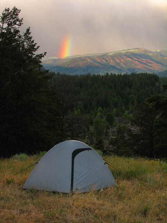 We were trying to go to sleep when we were awakened by this ridiculously bright rainbow. (Category:  Rock Climbing)
