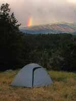We were trying to go to sleep when we were awakened by this ridiculously bright rainbow. (Category:  Rock Climbing)