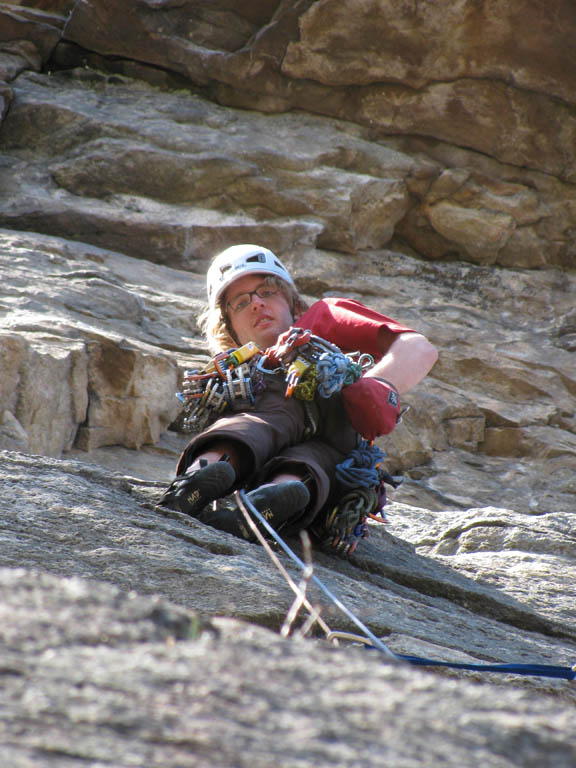 Belaying?  Right!  Supposed to be paying attention to Zupes while he leads Strictly From Nowhere. (Category:  Rock Climbing)