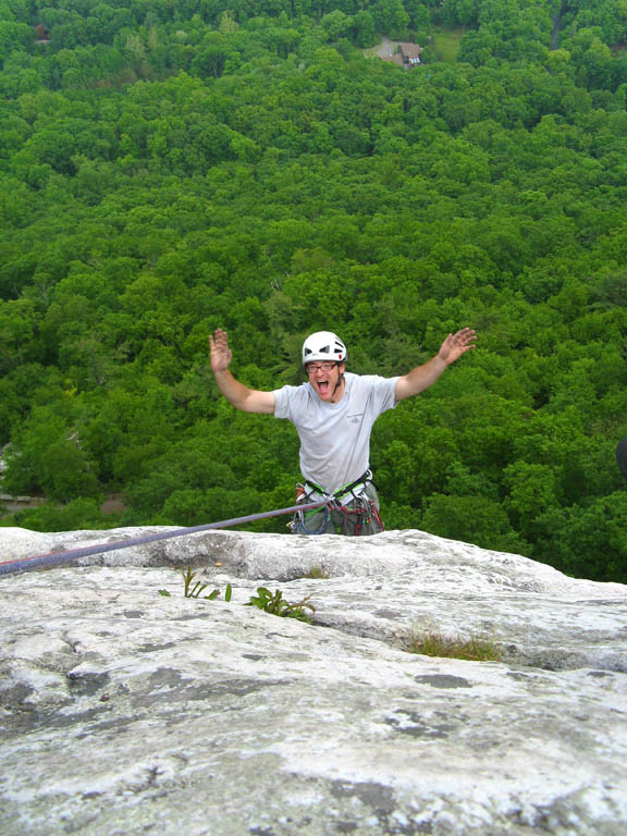 Demonstrating my hands-free rappel technique. (Category:  Rock Climbing)