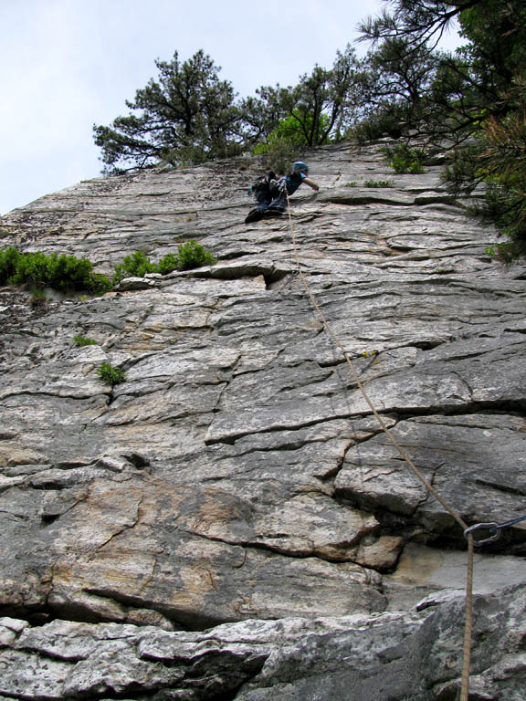 Melissa leading the third pitch of RMC. (Category:  Rock Climbing)