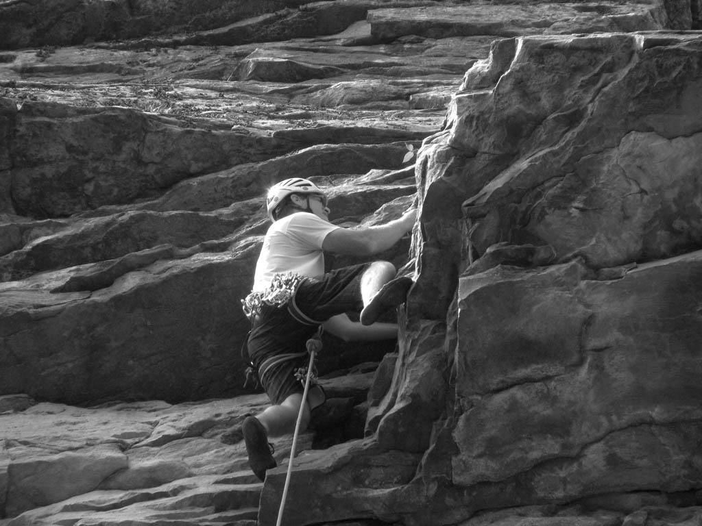 Me leading the crux of Strictly From Nowhere. (Category:  Rock Climbing)