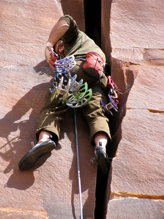 Josh leading something wide. (Category:  Rock Climbing)