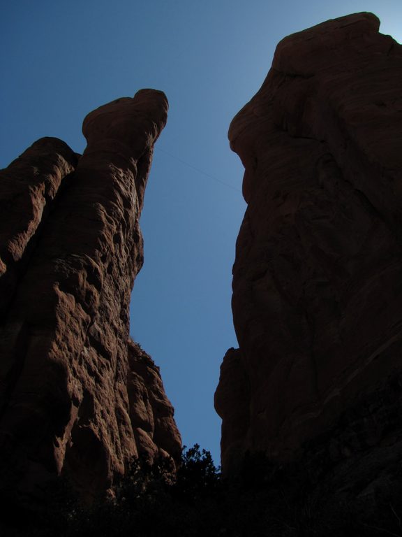 The gap between The Mace and the next tower to its right. (Category:  Rock Climbing, Tree Climbing)