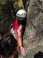 Tara starting James and the Giant Boulder. (Category:  Rock Climbing)