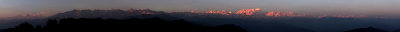 Sunset panorama of the Himalayas from Annapurna to Langtang to Everest. (Category:  Travel)