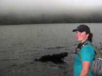 Tara at Laguna Chato, the lake which fills the dormant crater. (Category:  Travel)