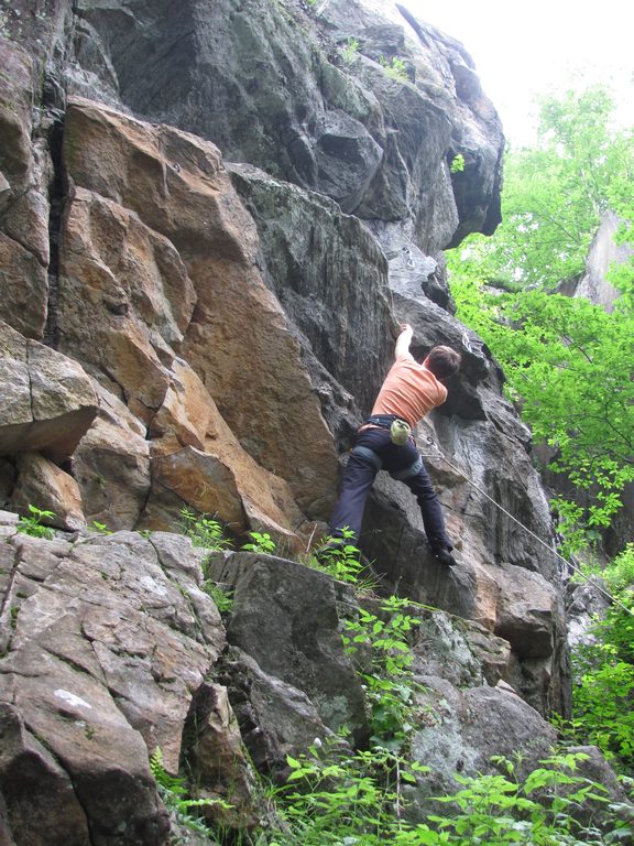 Anna wishes she had worn over-the-elbow latex gloves for this one. (Category:  Rock Climbing)