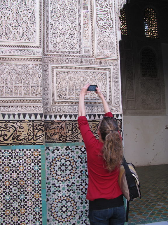 Morgan photographing intricate plaster work (Category:  Travel)