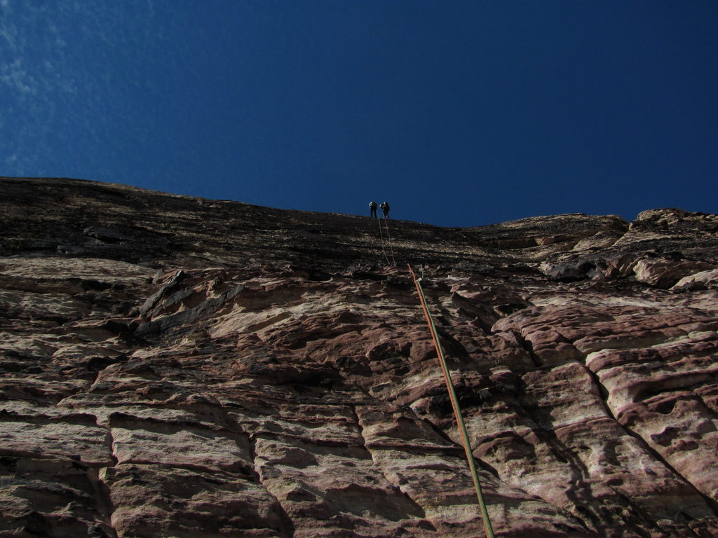 Jamie and Dan rappelling. (Category:  Rock Climbing)