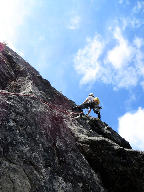 Me leading the powerful crux pitch of Outer Space (Category:  Rock Climbing)