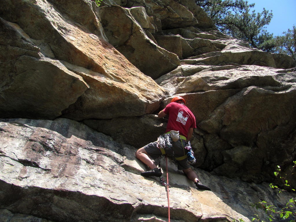 Me below the crux on Main Line. (Category:  Rock Climbing)