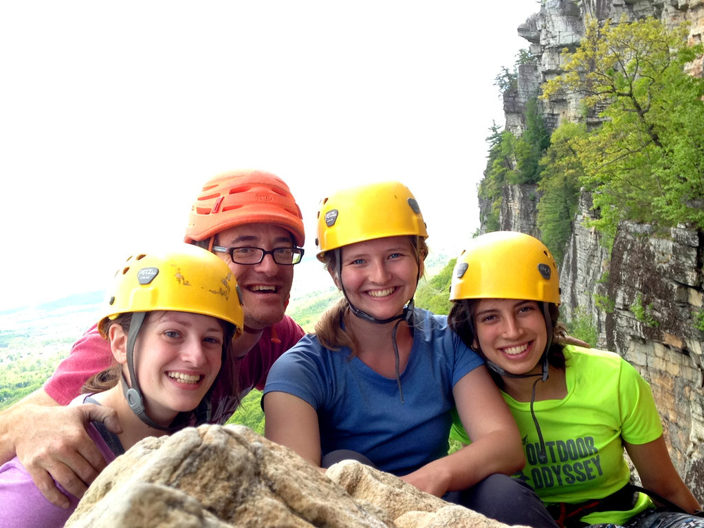 Ilana, me, Liana and Deepa on the High E ledge (Category:  Rock Climbing)