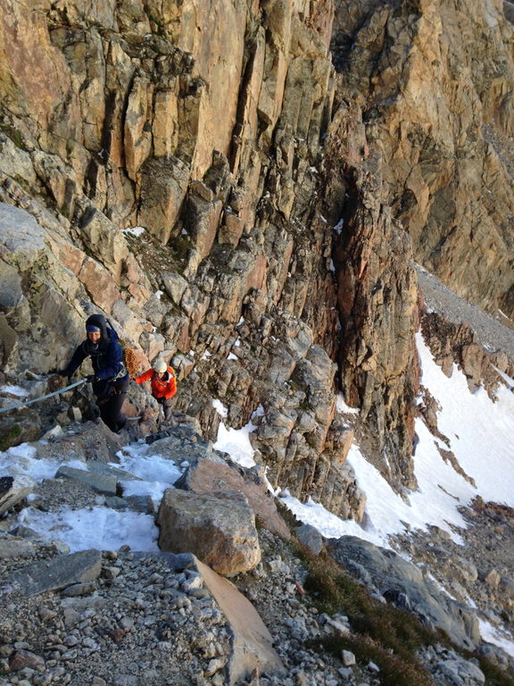 Adam and Gretchen coming up to the lower saddle (Category:  Rock Climbing)
