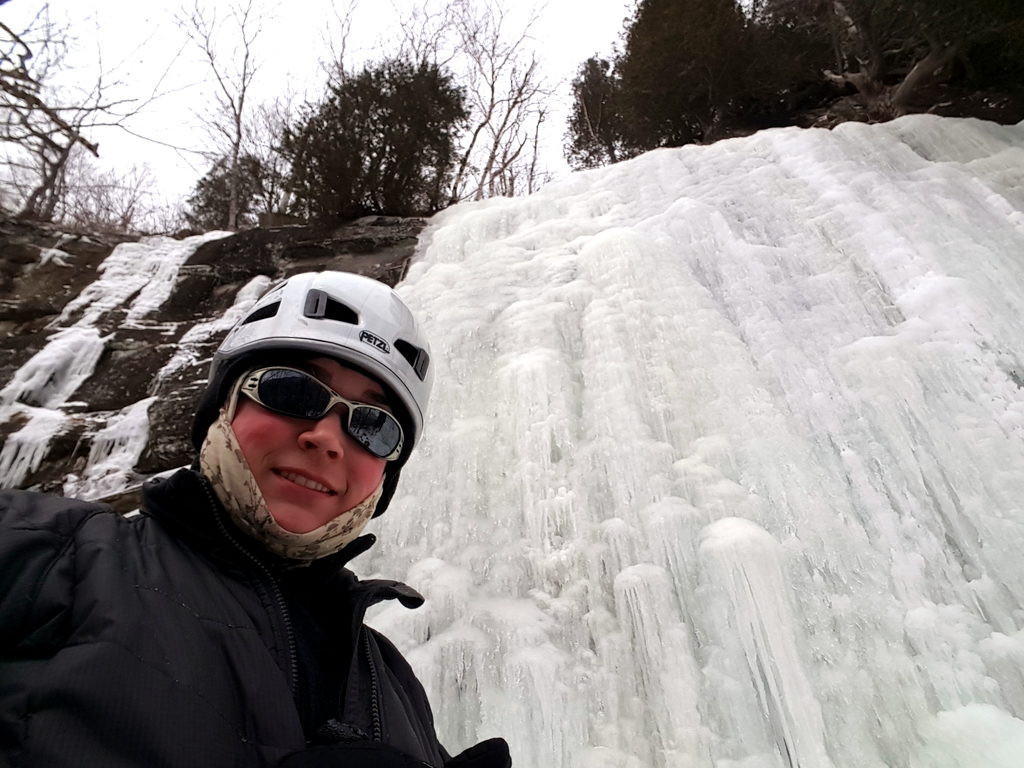 Tara at the base of Pitchoff Left (Category:  Ice Climbing)