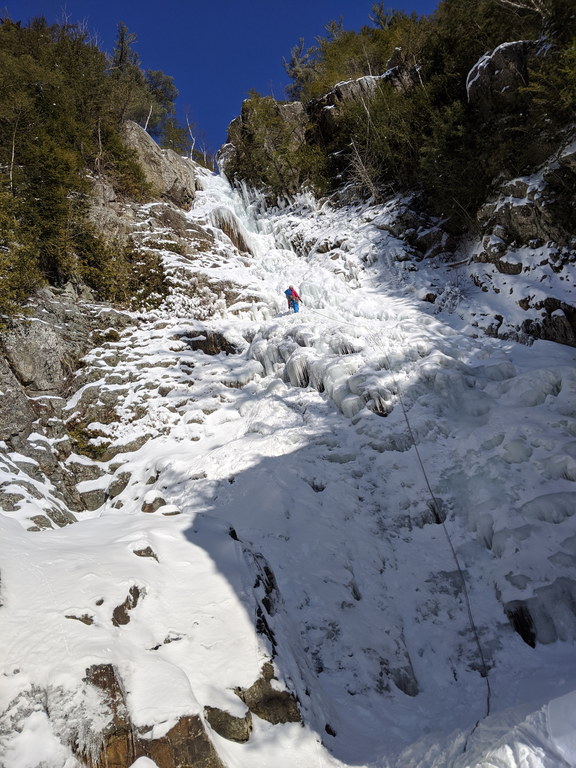 Emily on the second pitch of Roaring Brook Falls (Category:  Ice Climbing)