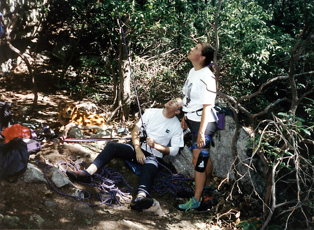 Belaying Linda as Ann and Mandel observe. (Category:  Rock Climbing)
