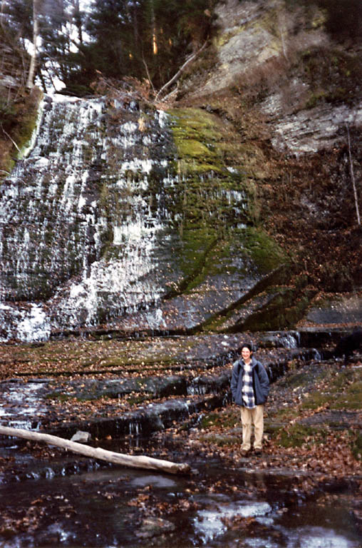 Lauren beneath the lower falls at Lick Brook. (Category:  Hiking)
