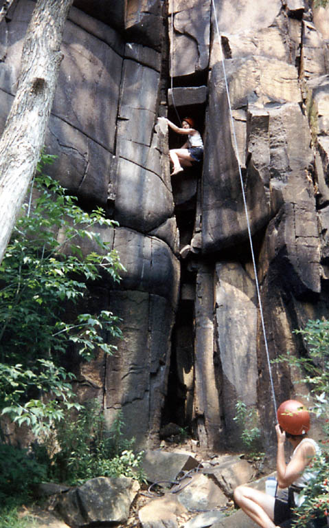 Jen climbing Cotter's Corner. (Category:  Rock Climbing)