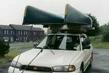 Super Subaru roof rack with two canoes. (Category:  Paddling)