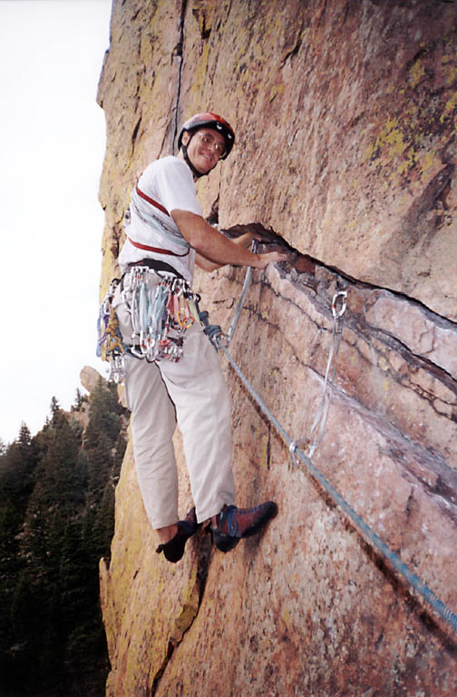 Leading the traverse. (Category:  Rock Climbing)