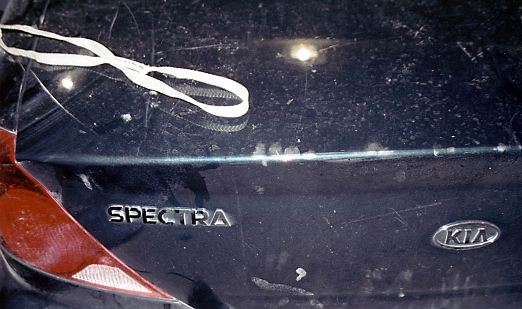 A picture of our rental car, a Kia Spectra. Appropriate car for climbers since we use so much gear made from spectra nylon. (Category:  Rock Climbing)
