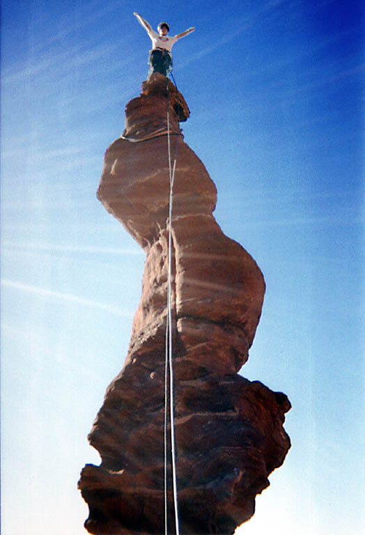 Lauren on the summit of Ancient Art. (Category:  Rock Climbing)